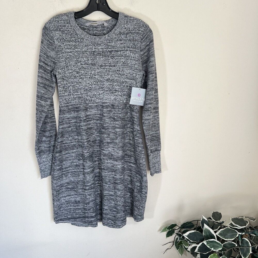 Athleta Cottonwood Sweater Dress Marled Grey Long Sleeve Size Small New